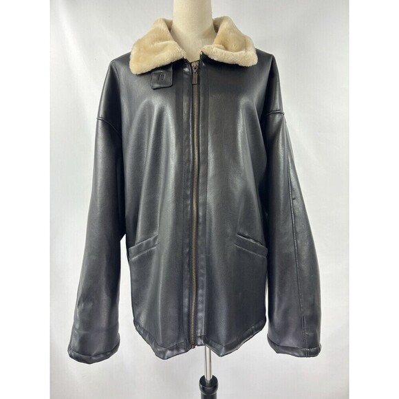 Miletta Faux Leather Coat Jacket Black XL Faux Fur Lining Zip Front Pockets - Picture 1 of 16